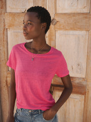 Charlie linen crew neck T-Shirt - Raspberry