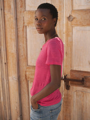 Charlie linen crew neck T-Shirt - Raspberry