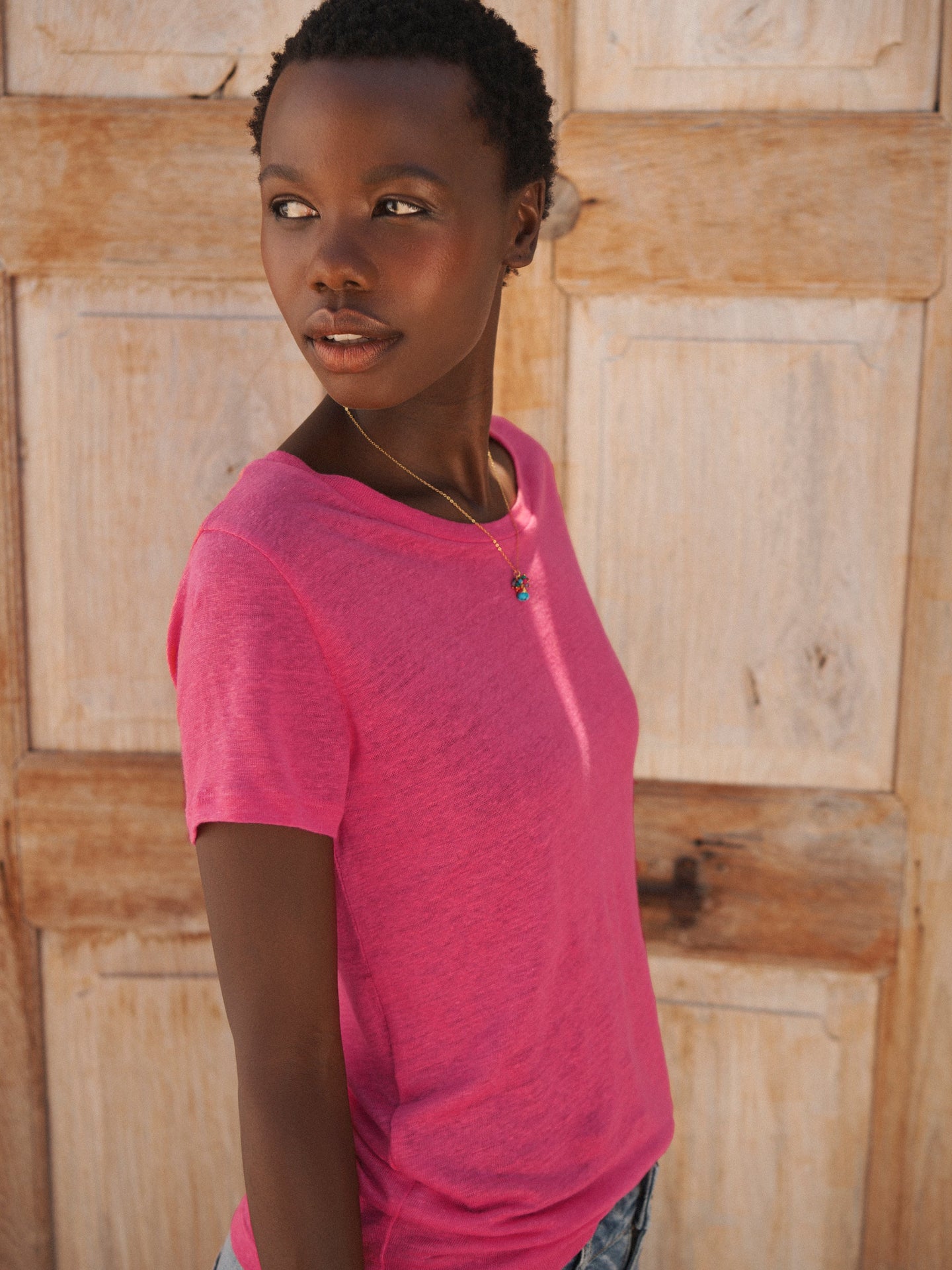 Charlie linen crew neck T-Shirt - Raspberry