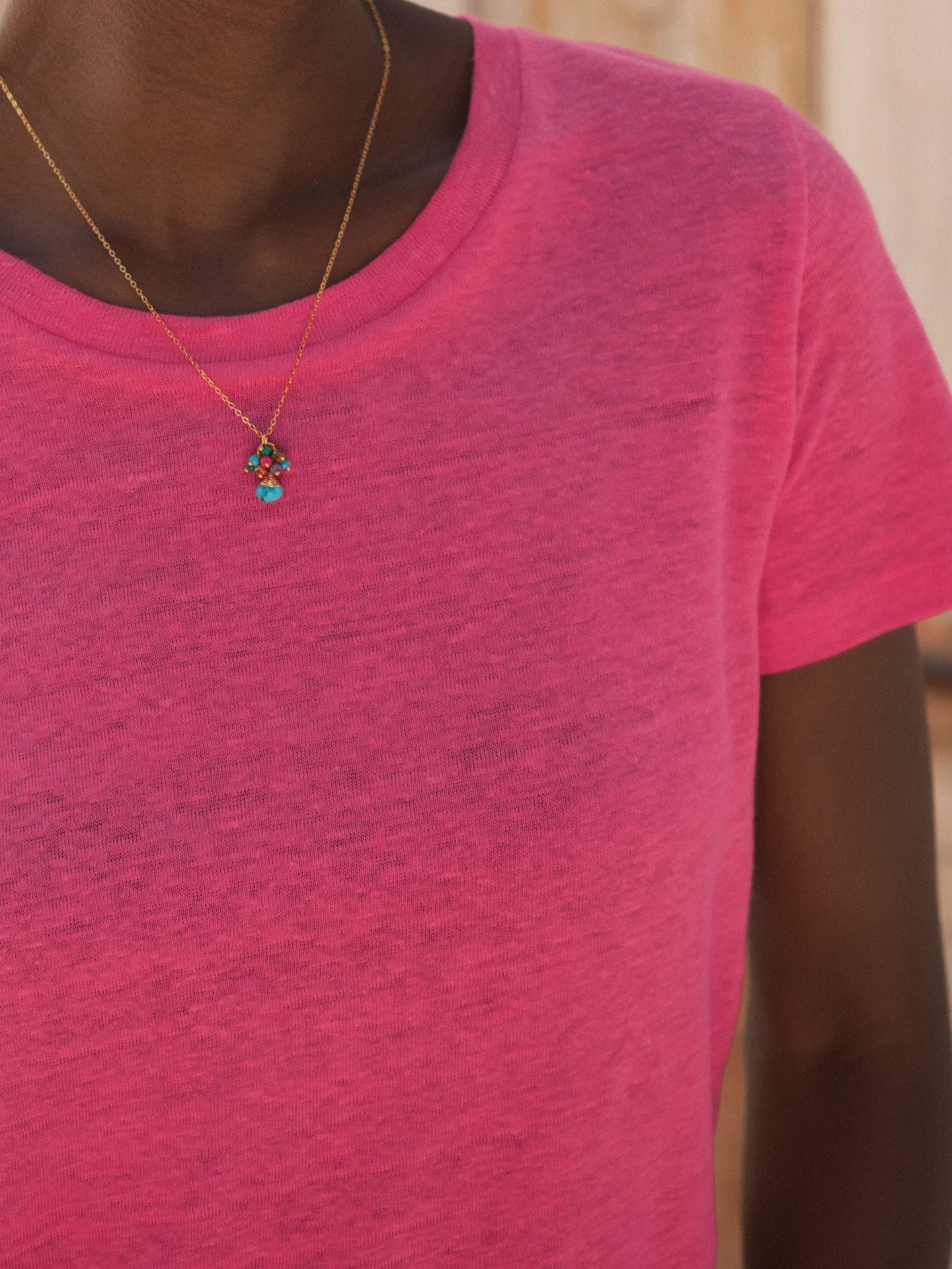 Charlie linen crew neck T-Shirt - Raspberry