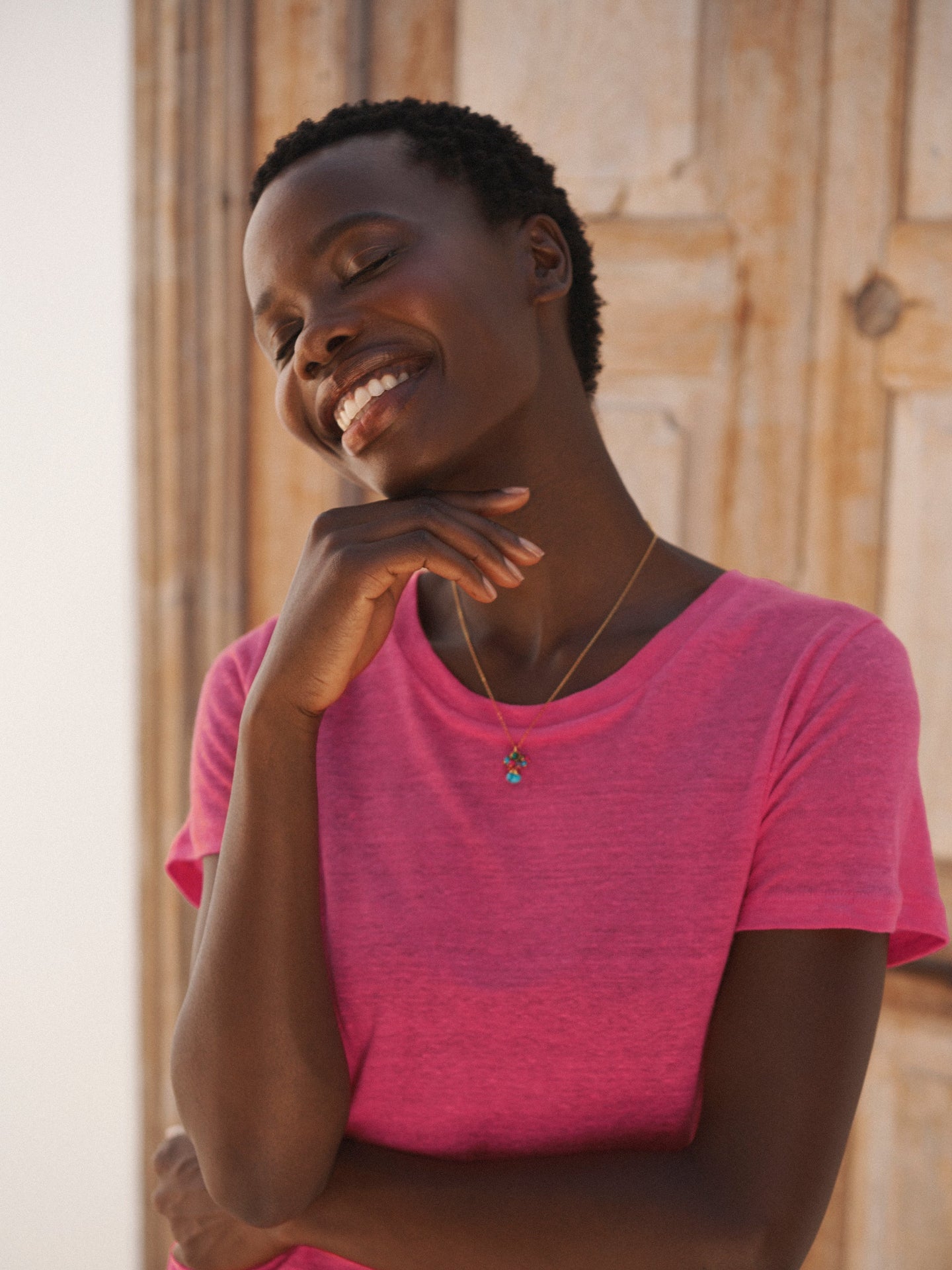 Charlie linen crew neck T-Shirt - Raspberry