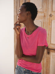 Charlie linen crew neck T-Shirt - Raspberry