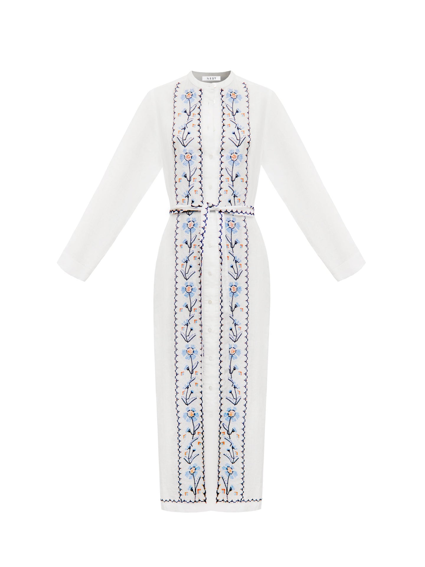 Comporta linen floral embroidered dress - White