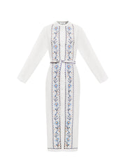 Comporta linen floral embroidered dress - White