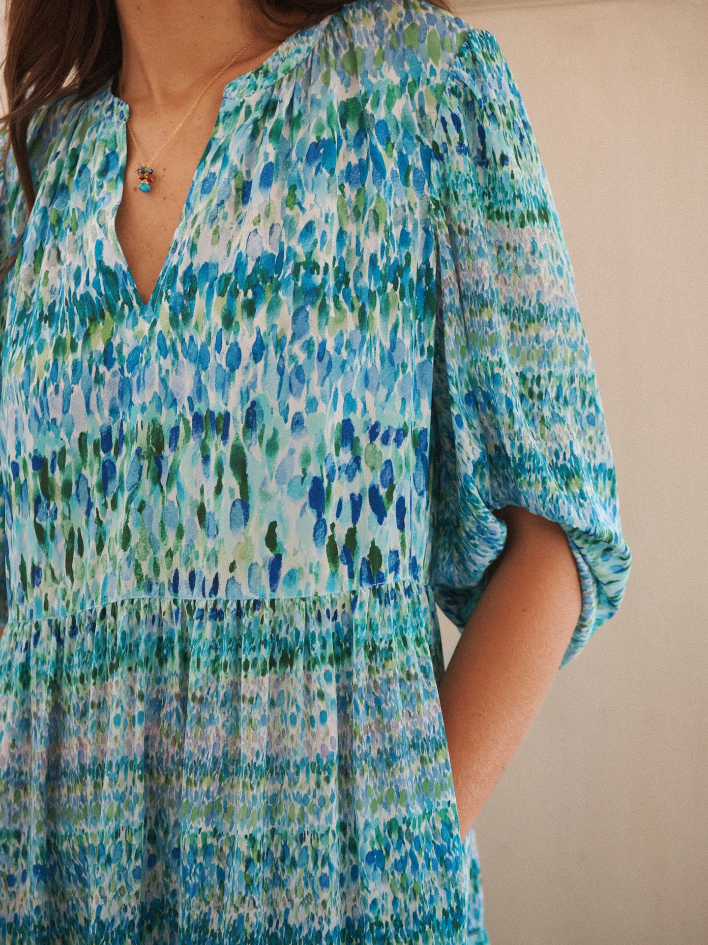 Cora silk green watercolour splash dress