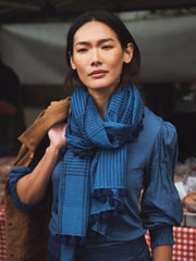 Check Scarf with Pompom Tassel TEST PROD