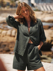 Hadleigh cotton double cloth short - Khaki