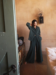 Pippi cotton double cloth wide trousers - Khaki