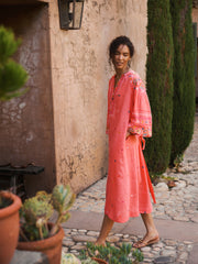 Erica linen embroidered dress - Soft Orange