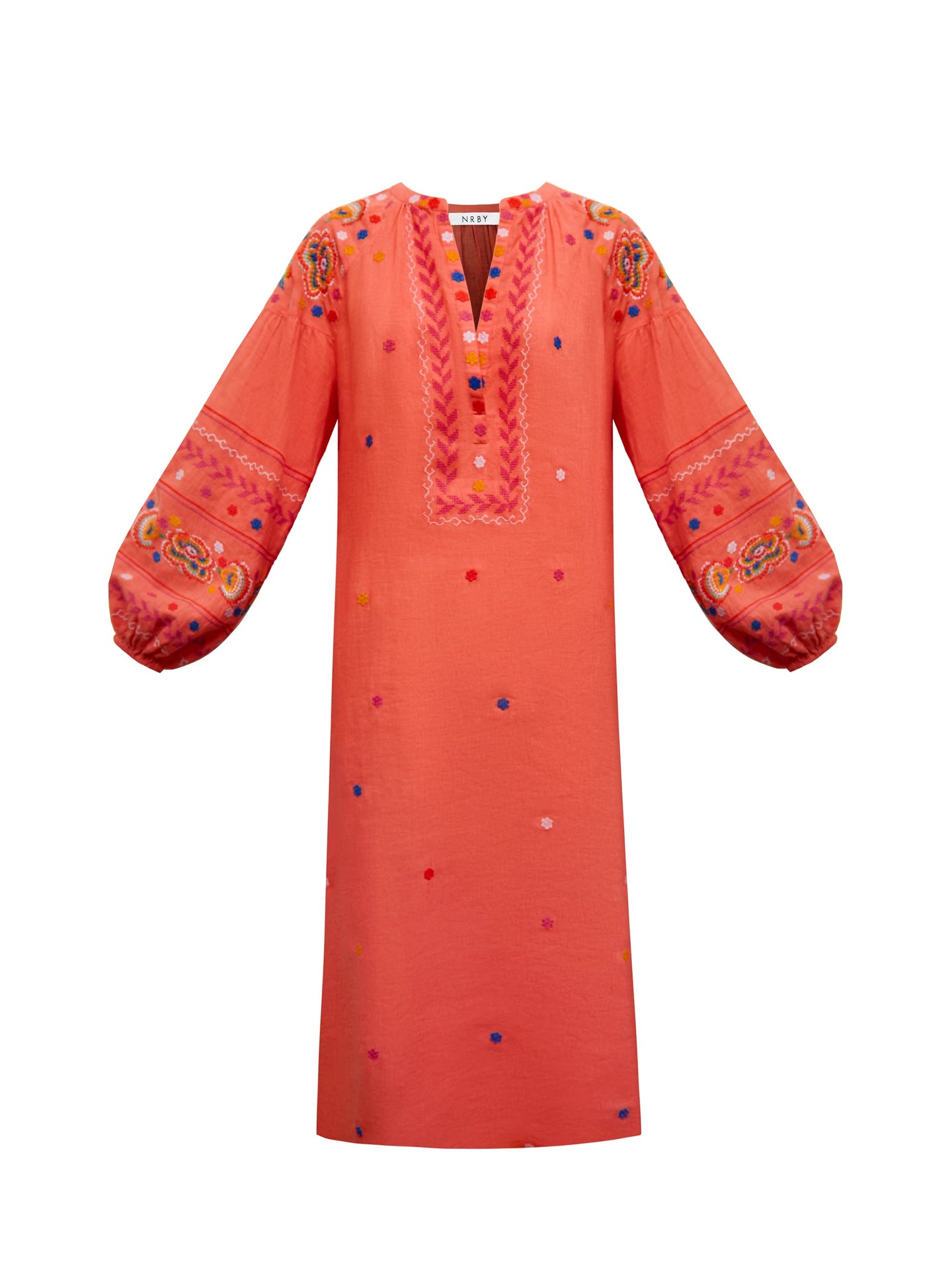 Erica linen embroidered dress - Soft Orange