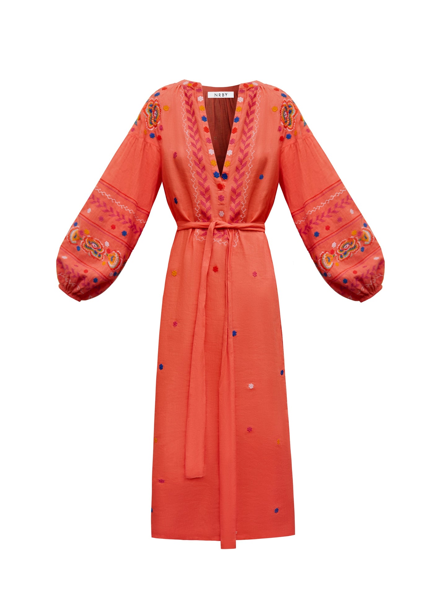 Erica linen embroidered dress - Soft Orange