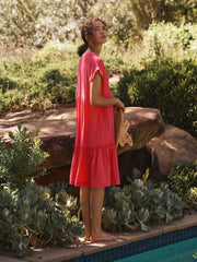 Gia cotton double cloth embroidered tiered dress - Pink