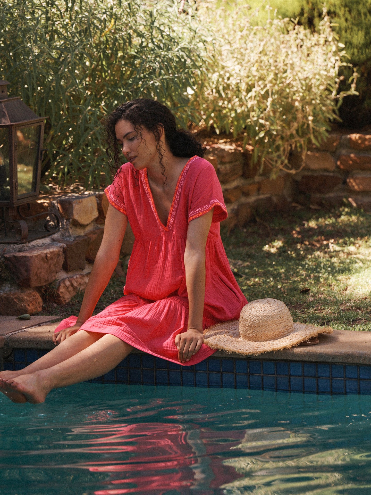 Gia cotton double cloth embroidered tiered dress - Pink