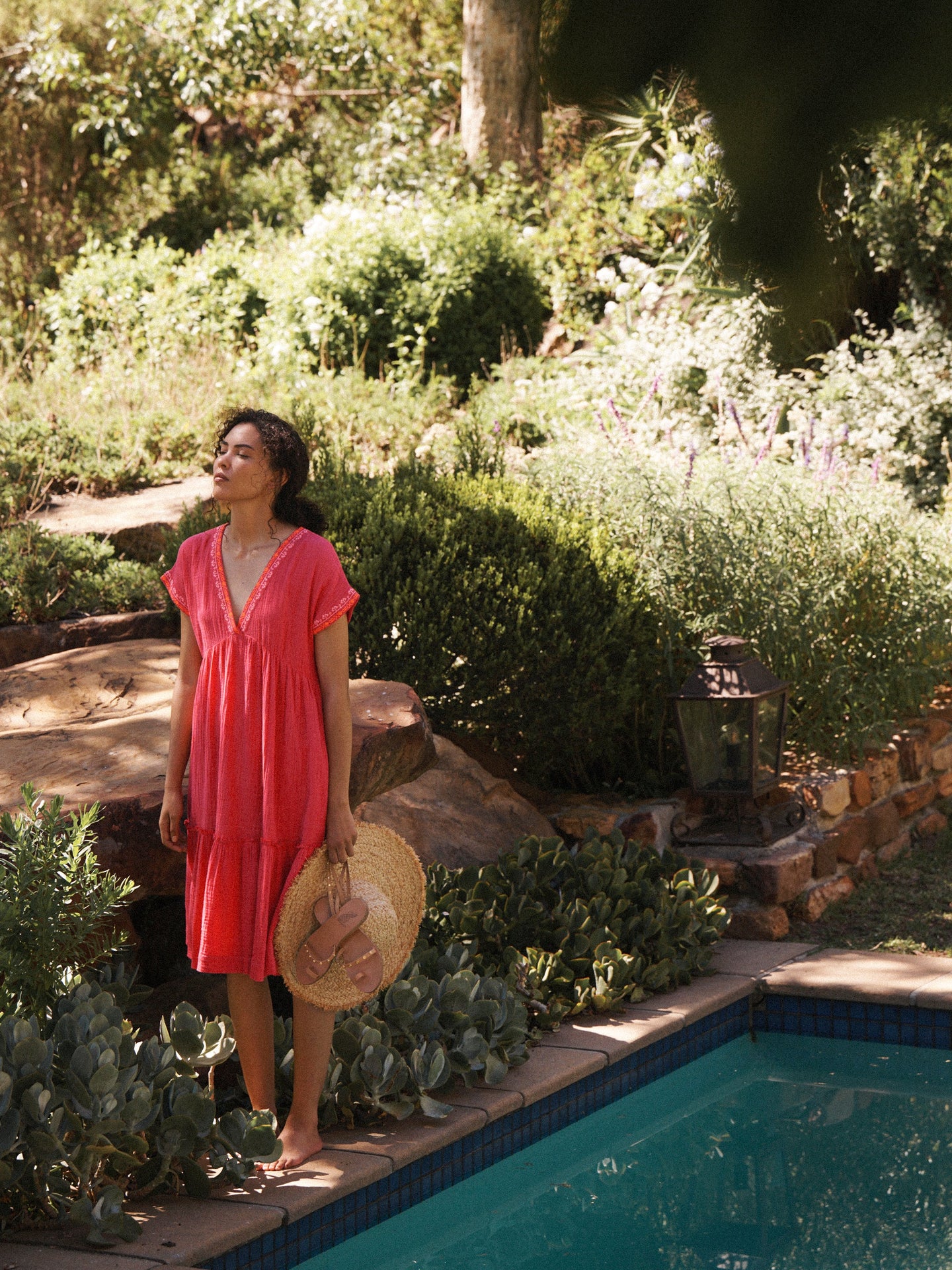 Gia cotton double cloth embroidered tiered dress - Pink