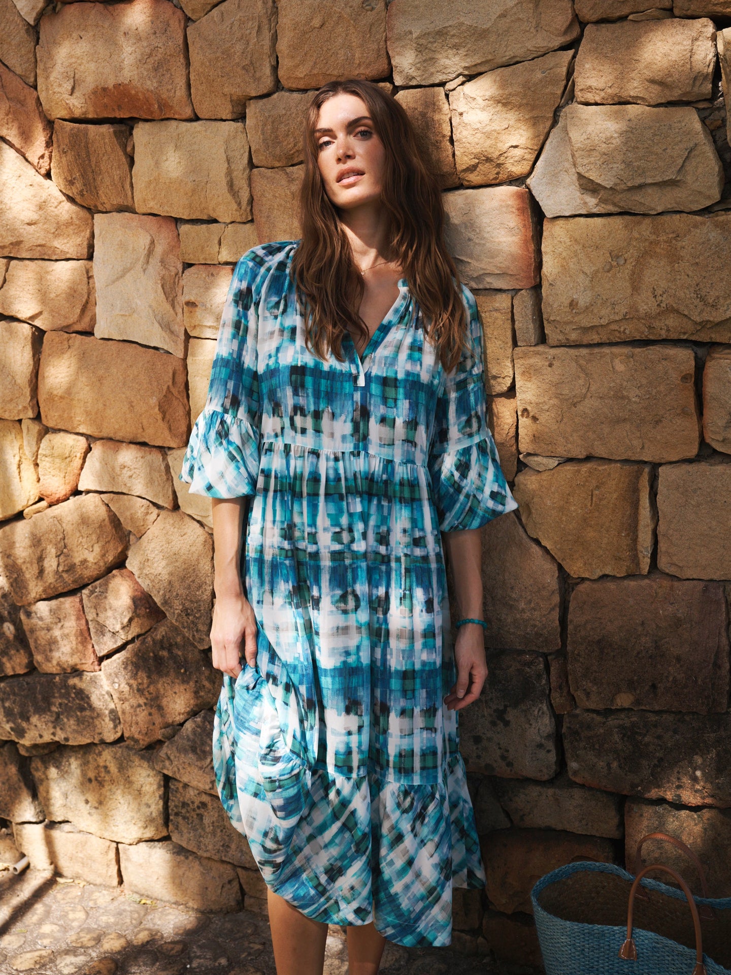 Goldie silk soft check print dress