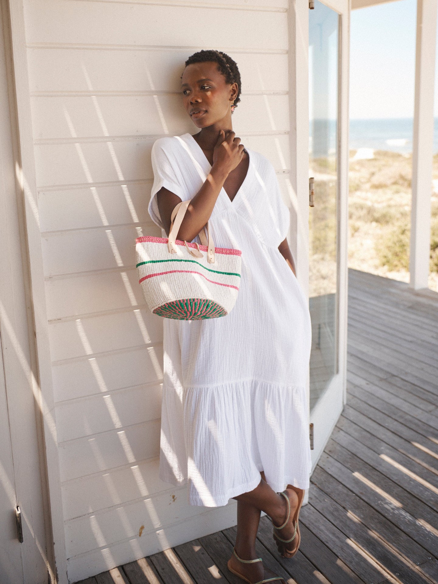 Gia double cloth short dress - White