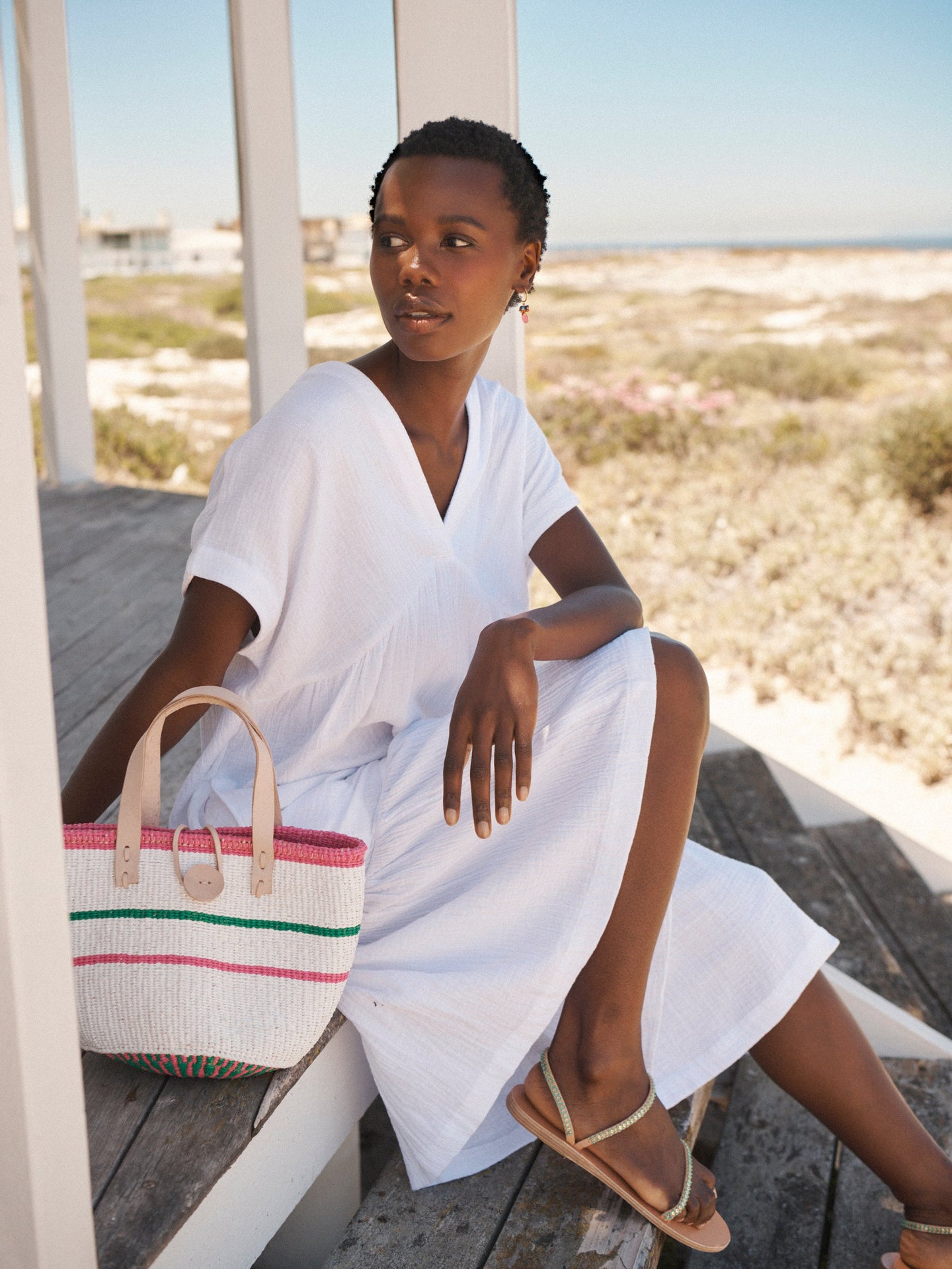 Gia double cloth short dress - White