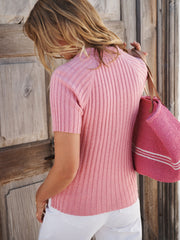 Hannah cotton cashmere ribbed polo shirt - Pink
