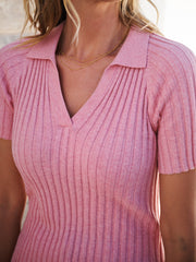Hannah cotton cashmere ribbed polo shirt - Pink