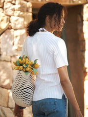 Hannah cotton cashmere ribbed polo shirt - White