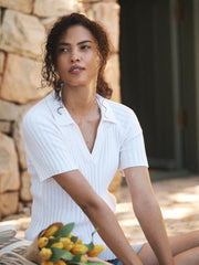 Hannah cotton cashmere ribbed polo shirt - White