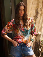 Harlow cotton silk butterfly print shirt