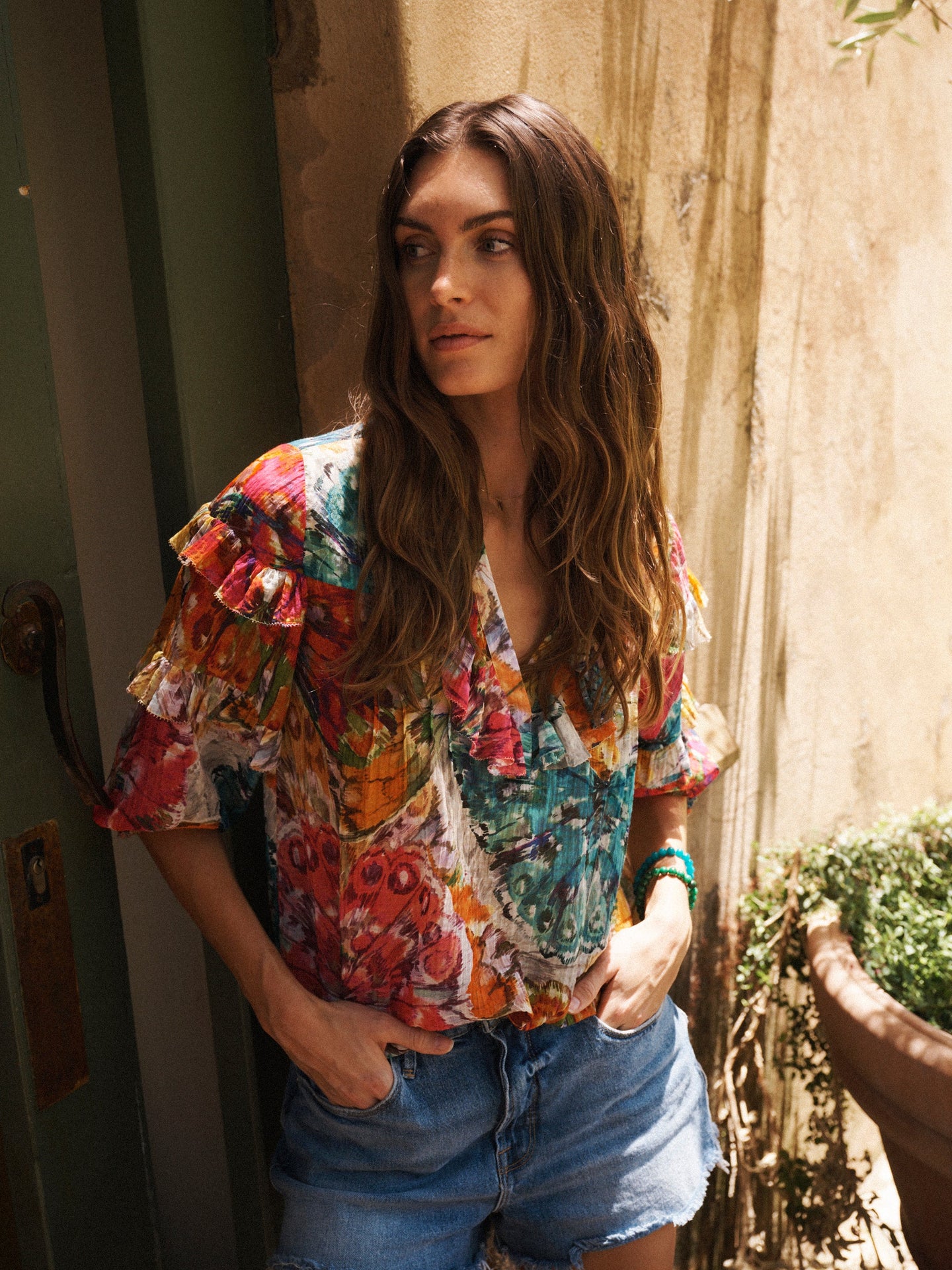 Harlow cotton silk butterfly print shirt