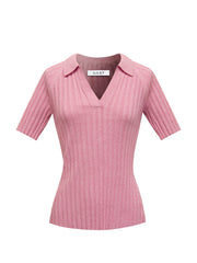 Hannah cotton cashmere ribbed polo shirt - Pink