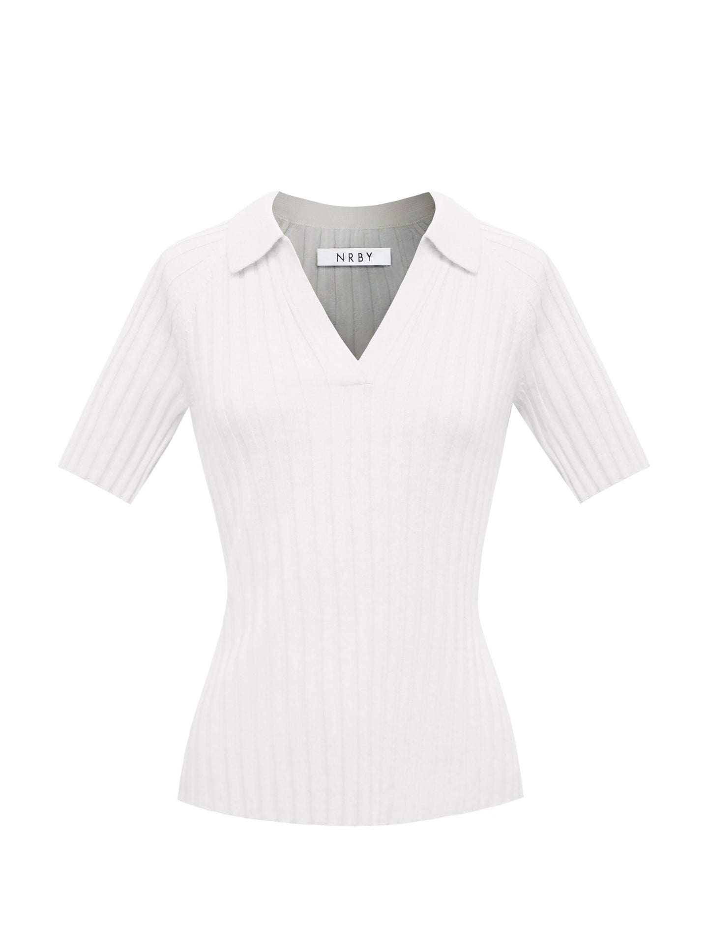 Hannah cotton cashmere ribbed polo shirt - White