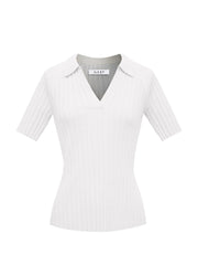 Hannah cotton cashmere ribbed polo shirt - White