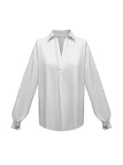 Aria jersey and cotton shirred cuff shirt - White