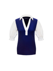 Evelyn jersey and cotton short sleeve shirt - Navy/White