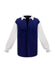 Aria jersey and cotton shirred cuff shirt - Navy/White