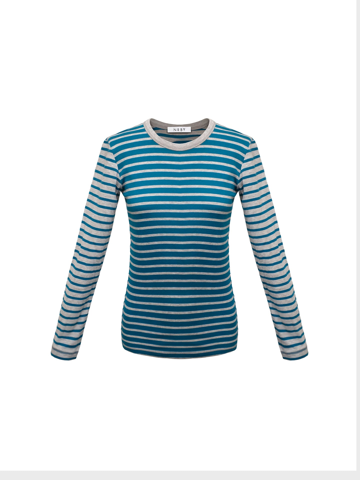 Billie two-tone cotton rib stripe t-shirt - Grey/Peacock Blue