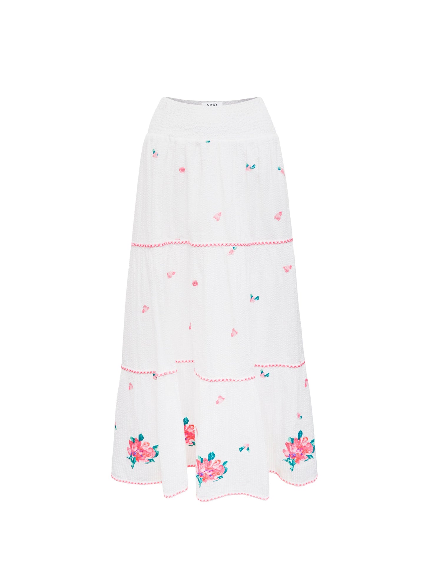Shelby cotton seersucker embroidered skirt - White