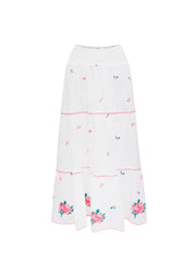 Shelby cotton seersucker embroidered skirt - White