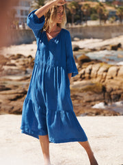 Iris gauze linen dress - Cobalt Blue