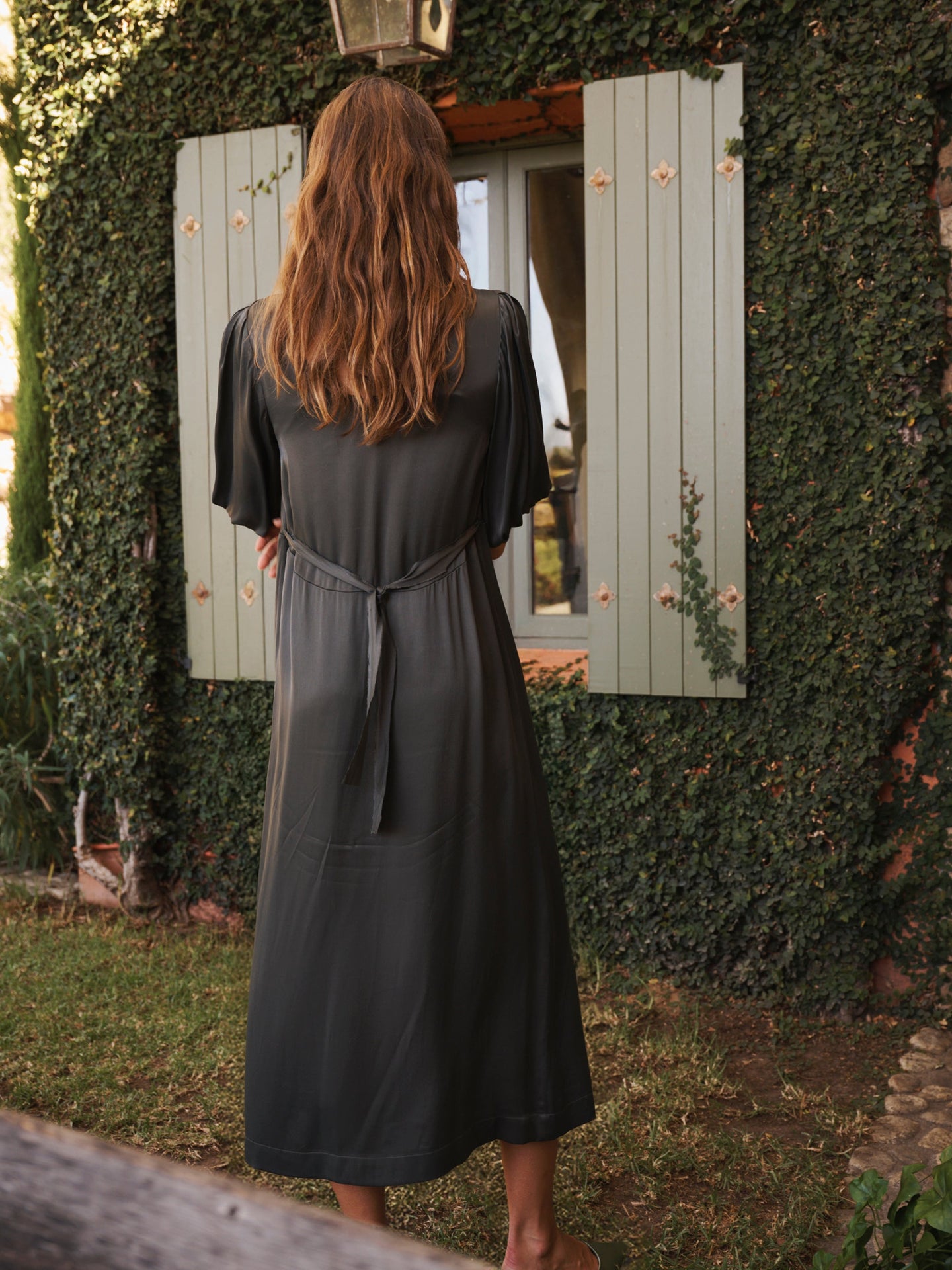 Isidore satin dress - Khaki