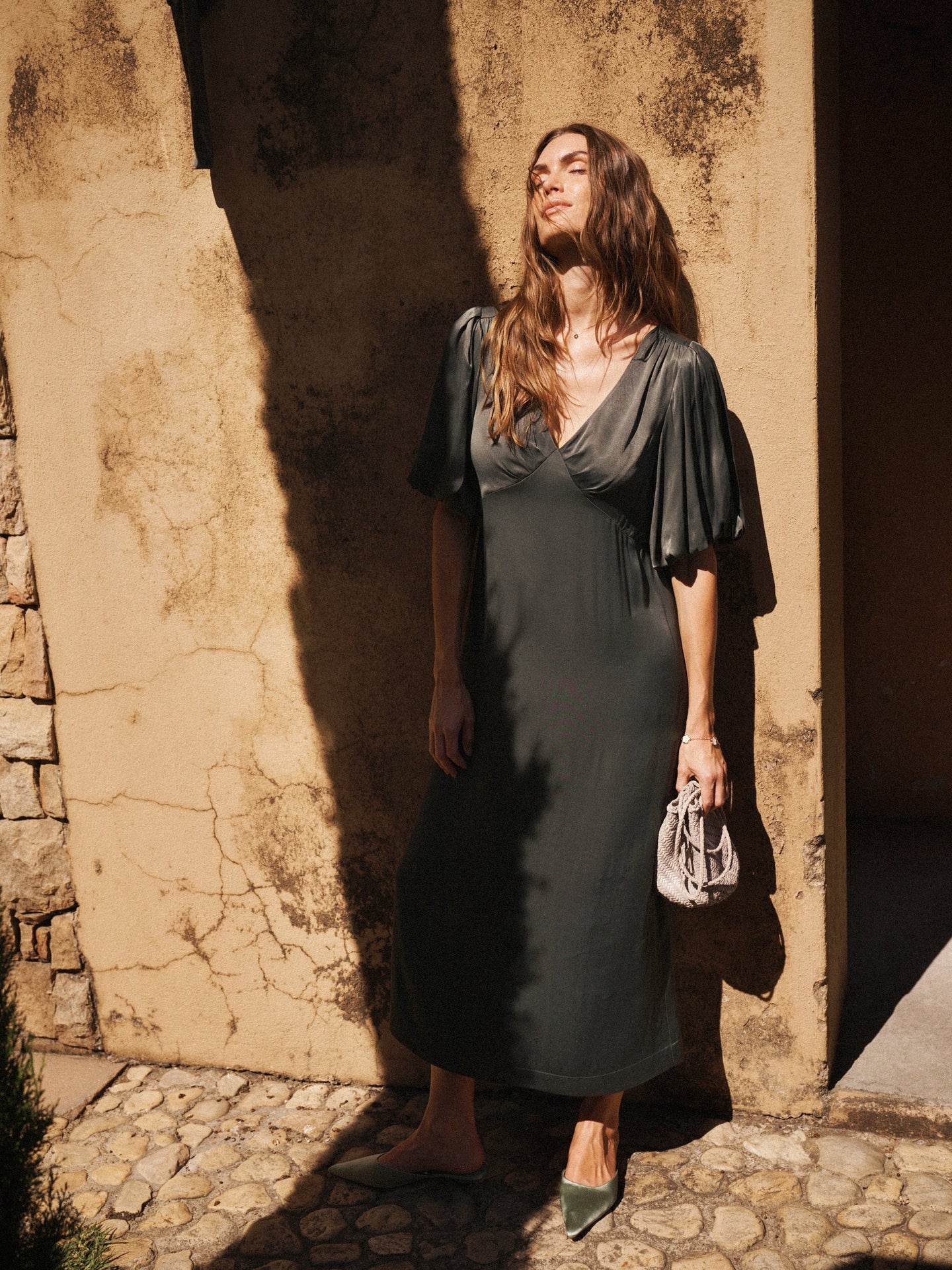 Isidore satin dress - Khaki
