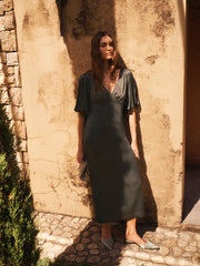 Isidore satin dress - Khaki