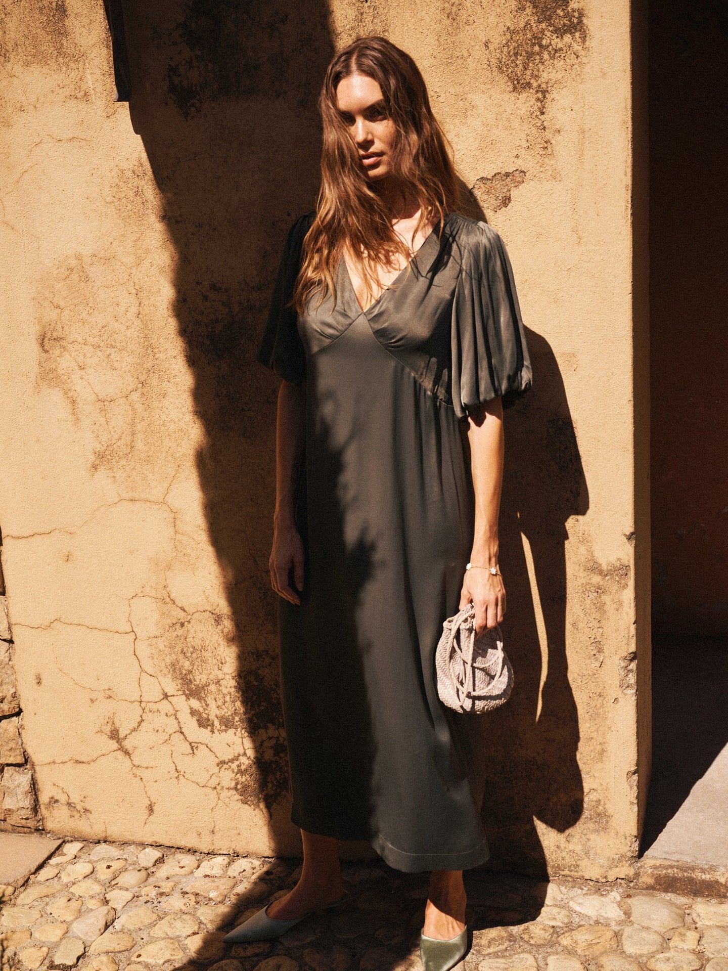 Isidore satin dress - Khaki