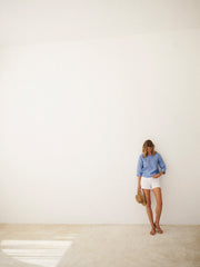 Julie linen cross dyed top - Bright Blue