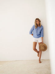 Julie linen cross dyed top - Bright Blue
