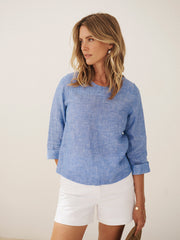 Julie linen cross dyed top - Bright Blue
