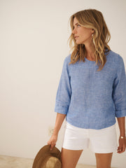 Julie linen cross dyed top - Bright Blue
