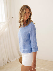 Julie linen cross dyed top - Bright Blue