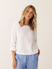 Julie linen cross dyed top - White