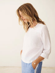 Julie linen cross dyed top - White