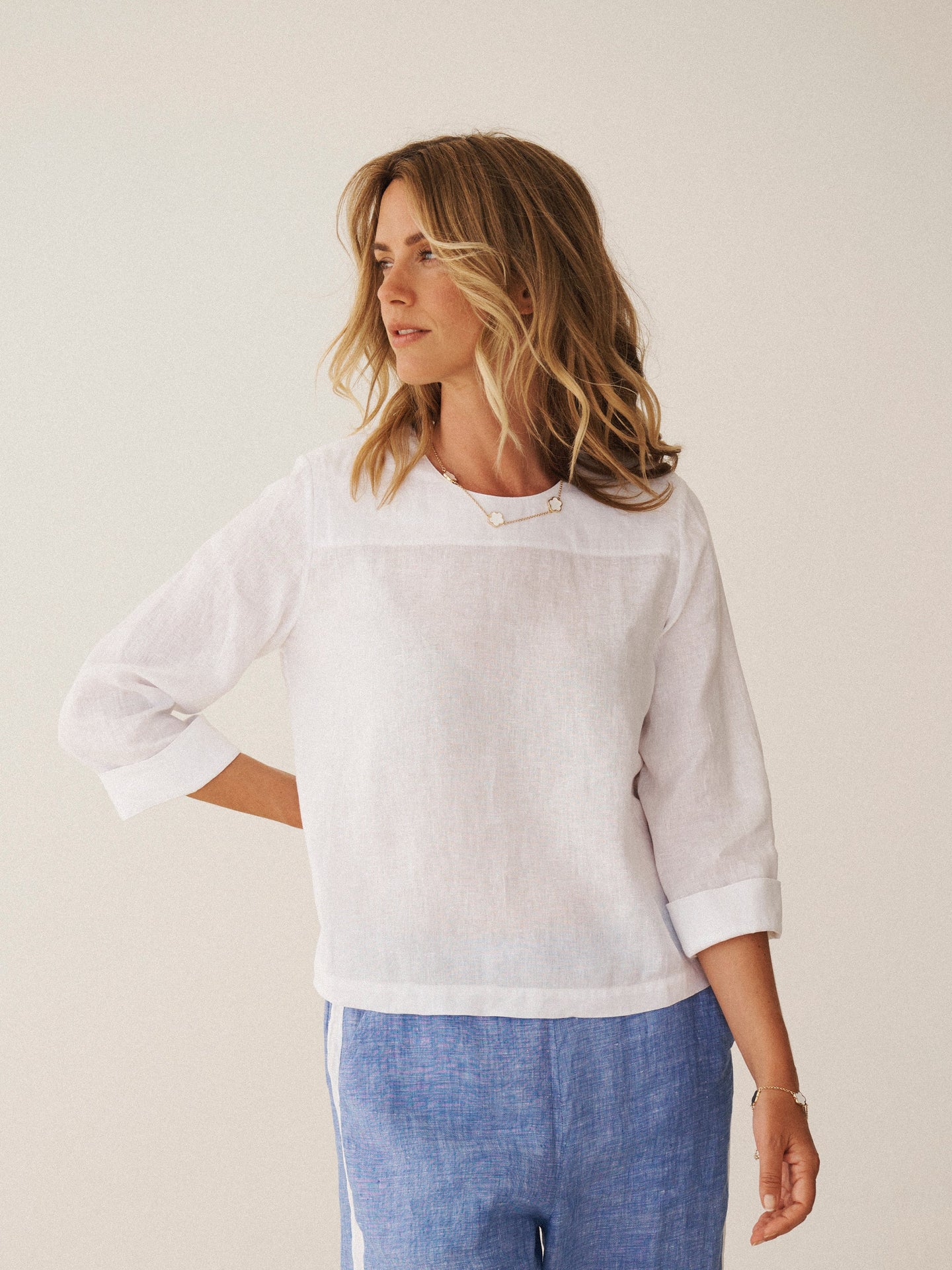 Julie linen cross dyed top - White