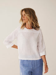 Julie linen cross dyed top - White